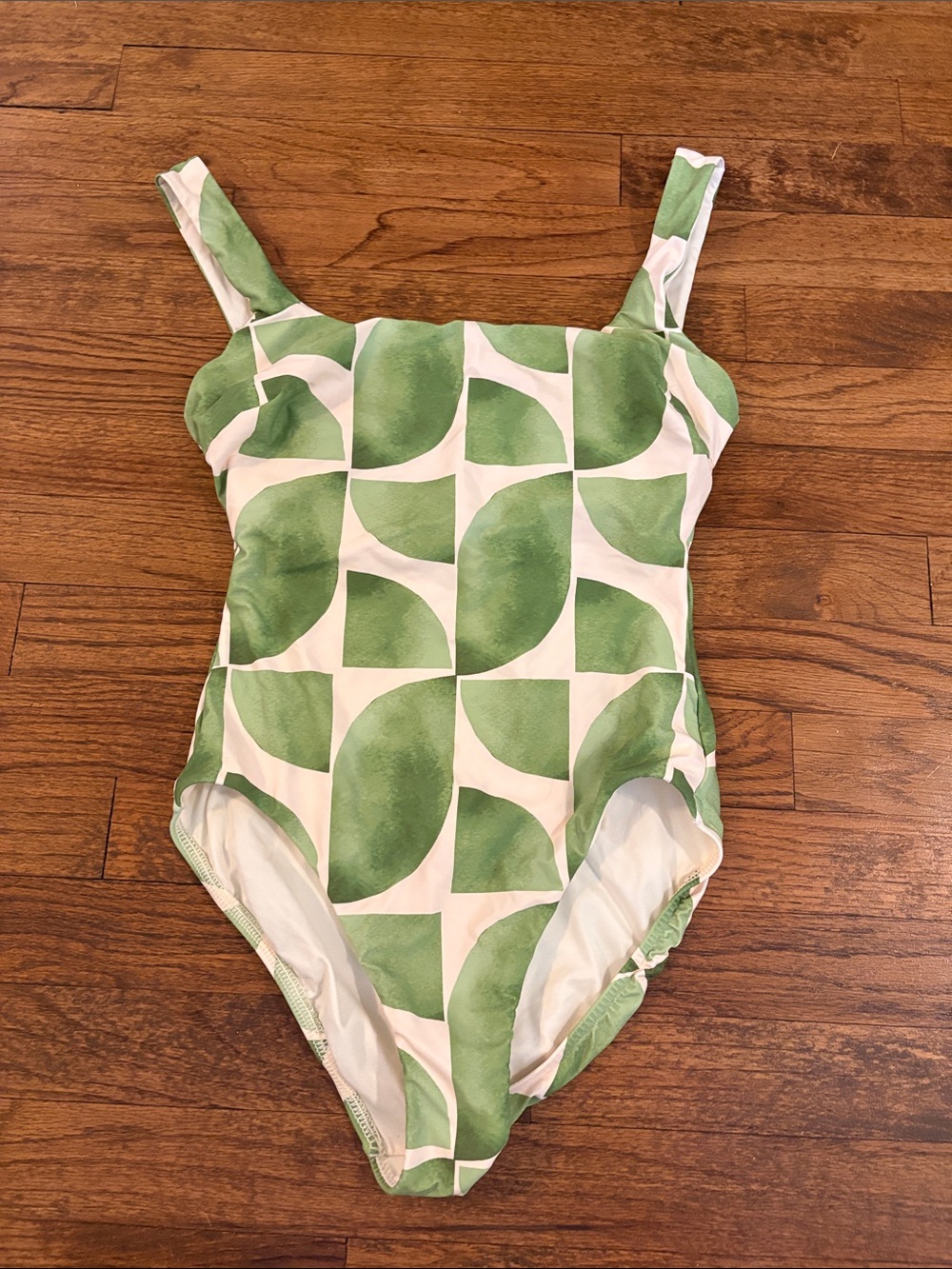 Seafolly Green and White Geometric One-Piece Swimsuit